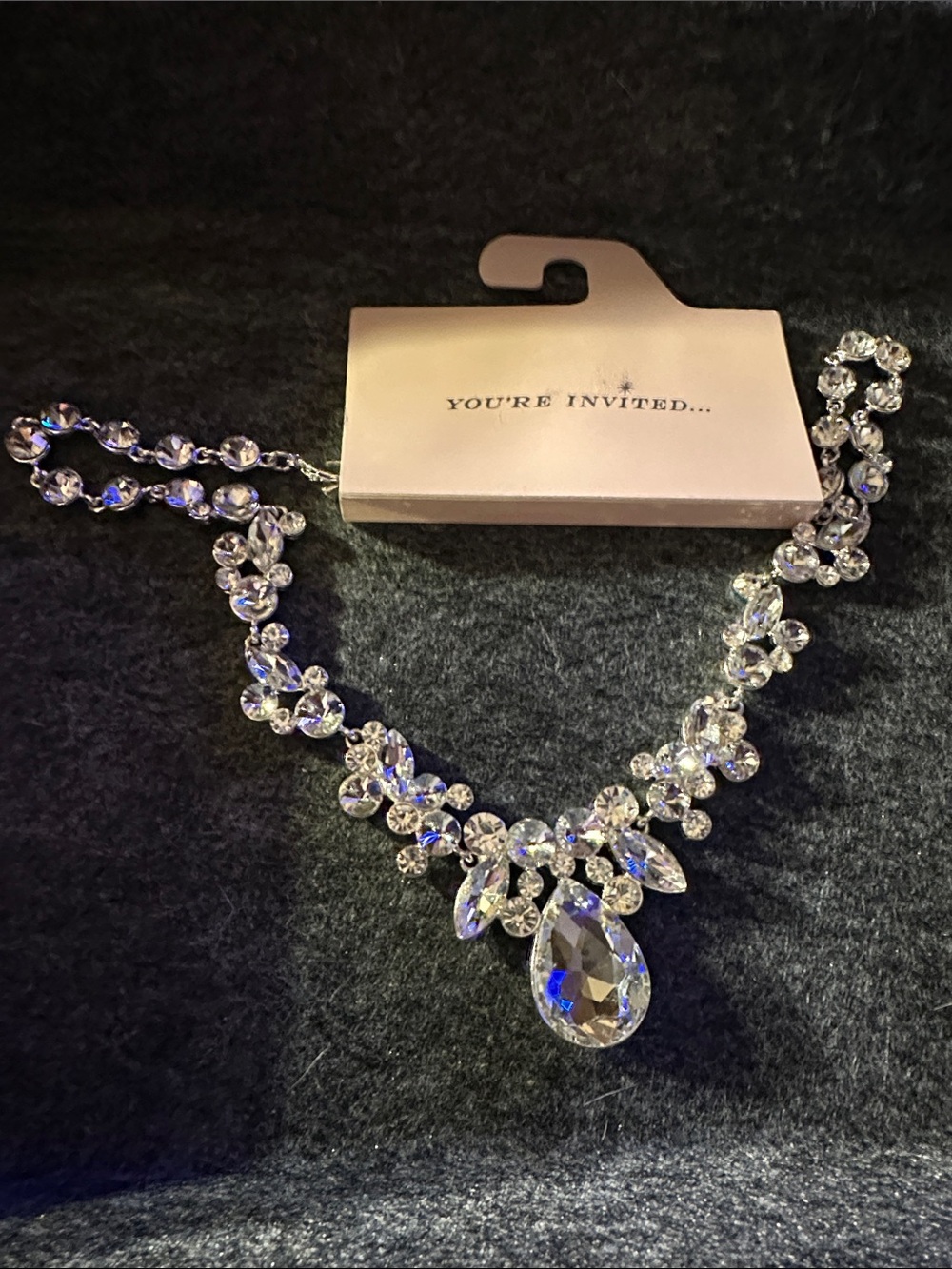 You’re Invited Crystal Teardrop Statement Necklace - Clear Silver Accent NWT